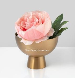 Cuenco de flores de Metal de Venta caliente en forma redonda acabada en oro para el hogar y la Oficina cuenco de flores decorativo hecho a mano con Base - Product Image 1