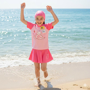 Maillot de bain une pièce à séchage rapide pour fille imperméable à motif solide en nylon-spandex jupe maillot de bain méthode de tissage tissé - Product Image 6