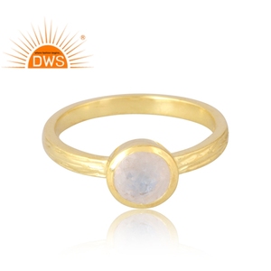 Latest Trendy 925 Sterling Silver 18K Gold Plated Natural Rainbow <b>Moon</b> Stone Gemstone <b>Ring</b> Demi Fine Jewelry Manufacturer - Product Image 3