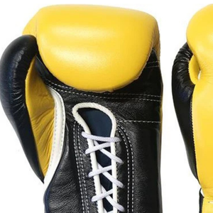 Gants de boxe à lacets Winning, jaune et noir, cuir véritable de qualité supérieure, gants d'entraînement et de combat professionnels, fermeture à lacets, 8oz, 10oz, 12oz - Product Image 5