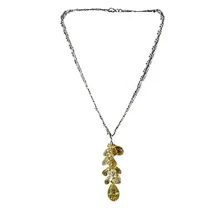 Collier pendentif en citrine argentée pour femmes, tendance, rhodium, topaze, diamant, perle pour fiançailles, cadeau en or rose, bijoux - Product Image 1
