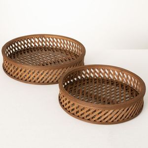 Hand Woven PP Bread Fruit/Vegetables Storage <b>Basket</b> Kitchen Tabletop Storage <b>Tray</b> Wood Marble Handle Home Kitchen Accessory - Product Image 5