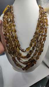 Collar de 4 hebras de cuentas facetadas de cuarzo de cerveza marrón natural con deslumbrantes pepitas marrones hechas a mano y elegantes - Product Image 4