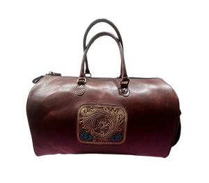 Sac de voyage en cuir de style vintage, sac de sport avec panneau décoratif, grand espace de rangement pour cabine, sac de voyage pour une nuit, unisexe - Product Image 2