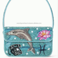 Tas Selempang Wanita India Gaya Bohemian Desainer Buatan Tangan Berbahan Katun Awet dengan Manik-manik Zodiak untuk Acara Malam, Belanja, dan Pesta