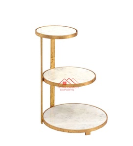 Support à gâteau de luxe en bois et en marbre à 2 niveaux pour présentoir à gâteau de décoration de mariage d'hôtel à la maison - Product Image 4