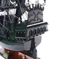 T305 - Modèle de bateau pirate en perles noires, artisanal, en bois de cèdre, fabriqué au Vietnam, artisanat ancien et moderne, décoration d'Halloween pour la maison, 67Lx15Wx61H cm