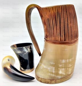 Haute qualité personnalisé naturel corne de boeuf Viking tasse à boire vraie corne de buffle sculpté décoration religieuse Technique polie - Product Image 3