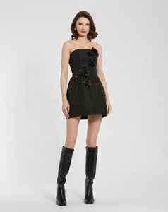 Mini vestido de fiesta Simple moda recta silueta cintura Natural sólido crepé frente adornado rebordear perlas pera bordado - Product Image 1