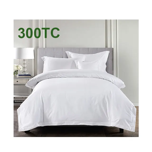 Solid White color 300TC Sateen Poly Cotton include Bed Linen Bed Spread, Flat Sheet, Pillow Case and Duvet Cover