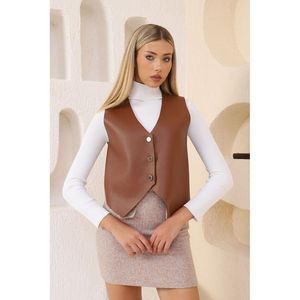 Chaleco de Mujer TOPSHOW con Botones, de Cuero Sintético, Color Marrón Sólido, Mezcla de Poliuretano y Poliéster, Sin Mangas, para Venta al Por Mayor - Product Image 2