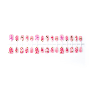 Juego <span class=keywords><strong>de</strong></span> 30 <span class=keywords><strong>Uñas</strong></span> Postizas en Forma <span class=keywords><strong>de</strong></span> Almendra, Color Rosa Dulce, Diseño Floral 3D con Acabado Degradado Dorado - Product Image 5