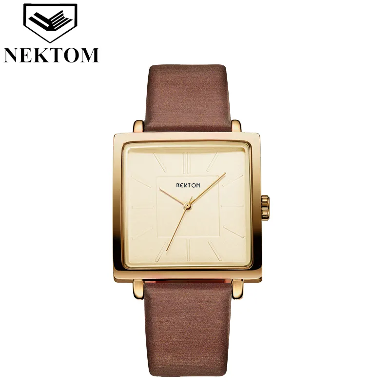 NEKTOM 2022 Leather Strap Women Watches Waterproof Japan Movement Quartz Red Dial Leather Strap Wrist Watches For Lady