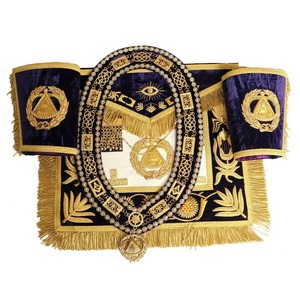 Masonic Regalia Gifts Grand Master Delantal de piel de cordero con coronas Collar de cadena y juego de puños Metal - Product Image 3