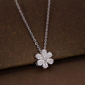 Antique Style Pear Cut Moissanite Diamond Floral Pendant Necklace With 925 <b>Silver</b> Nature Inspired Pendant For Women At Low Price - Product Image 1