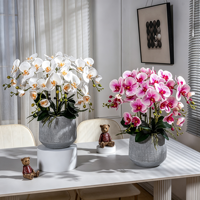 Susunan Anggrek Phalaenopsis Buatan Mewah Berkualitas Tinggi dengan Sentuhan Realistis dalam Pot untuk Dekorasi Meja Hotel, Rumah, atau Kantor