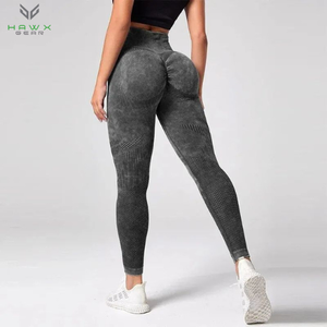 Collants de Sport élastiques taille haute pour femmes pantalons de Yoga de Fitness sans couture Scrunch bout à bout Spandex/Leggings en Nylon pour vêtements de sport teints - Product Image 4
