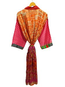Bikini Cover Up Night Wear Long Robe Patchwork Kimono Robe, Kimono indien vintage en soie recyclée fait à la main, - Product Image 3