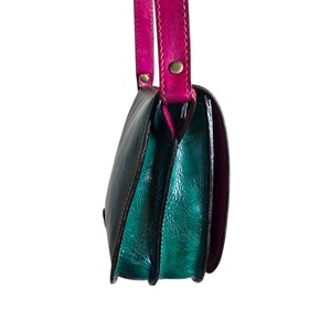 Sac à bandoulière en similicuir vert pour femme avec fermeture à bouton bicolore, sac bandoulière tendance fait main pour usage quotidien toutes saisons - Product Image 3