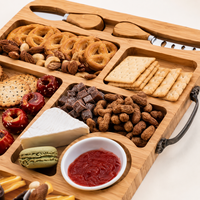 Ensemble de planches à charcuterie en bambou extra large avec poignées latérales, plateau à fromage multi-compartiments avec couteau