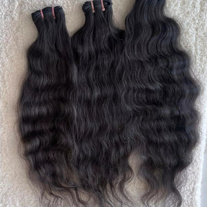 Trama de cabello humano a granel Remy virgen de fábrica india en ondulado crudo con trama Doble - Product Image 1