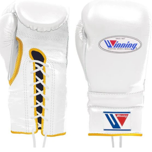 Gants de boxe à lacets Winning, blanc or, cuir véritable, gants d'entraînement professionnels pour la boxe, disponibles en 8oz, 10oz, 12oz, 14oz - Product Image 1