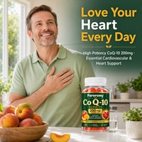 Gummies CoQ10 OEM 200mg saveur pêche mangue, soutien antioxydant pour la santé cardiaque et l'énergie cellulaire, sans gluten, sans OGM, 60 unités