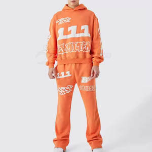 Ensembles de survêtements personnalisés sur mesure en coton 100% respirant avec capuche, couleur unie, pour l'hiver, vente en gros à prix abordable, impression en relief - Product Image 1