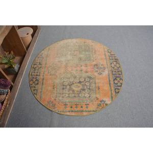 Alfombra turca Vintage verde naranja clásica 4,1X4,2 pies diseño de retazos hecho a mano lana viscosa Material látex respaldo para la vida - Product Image 1