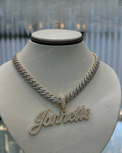 Moissanite เพชรเงินสเตอร์ลิงสีเหลืองทองชุบเย็นกำหนดชื่อ Jannette ฮิปฮอปสร้อยคอชุดขายส่ง - Product Image 1