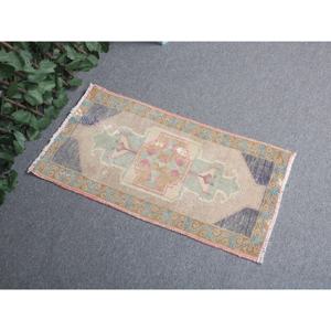 Alfombra Turca, Alfombra Pequeña de 1.4x2.6 pies, Alfombra de Lana Azul Marrón - Product Image 1