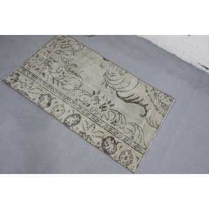 Tapis en laine turque 2,5x4,1 pi (75x126 cm) beige patchwork, tapis vintage écologique avec envers en latex - Product Image 4
