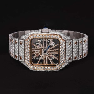 Montre intelligente de luxe pour homme avec cadran blanc, bracelet neuf, haute qualité, diamant Moissanite VVS, dernière montre en quartz entièrement sertie, or jaune, tendance - Product Image 1