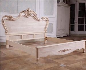 Ensemble de meubles de chambre à coucher classique européen de luxe, lit en teck massif sculpté à la main, 2 tables de chevet, design royal traditionnel rembourré - Product Image 6