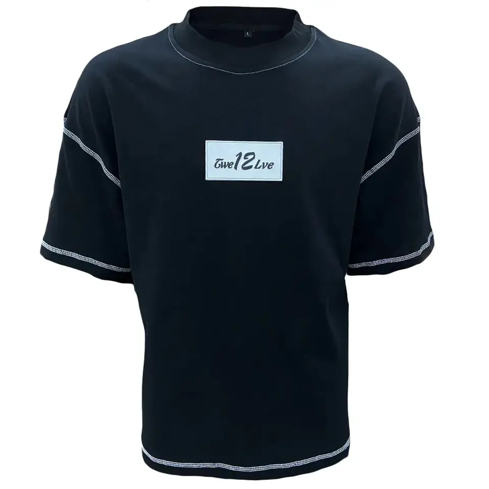 Benutzer definierte Logo Herren Baumwolle Kontrast Stich T-Shirt Kurzarm Streetwear Mode T-Shirts Gummi Patch Casual T-Shirt