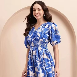 ชุดเดรสสั้นผ้าฝ้ายแบบสั้นสไตล์อินเดียชุดคู่ฮันนีมูนสำหรับเจ้าสาวงานแต่งงานของขวัญชุดของขวัญพิมพ์ลายดอกไม้สำหรับเป็นของขวัญ - Product Image 1