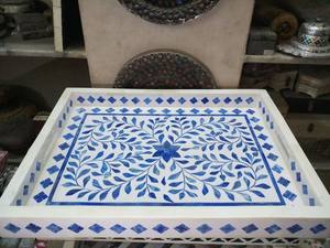 ถาดเสิร์ฟงานฝีมืออินเดียคุณภาพจากผู้ผลิตโดยตรง ดีไซน์หรูหรา ประดับด้วยงานฝังกระดูก ทันสมัย ทนทาน ใช้เป็นถาดกาแฟตกแต่งได้ - Product Image 3