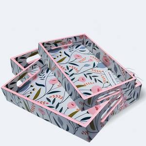 MAAZ COLLECTIONS Ensemble de plateaux de service en bois MDF imprimé floral personnalisé Design moderne Poignées durables Plateau de service décoratif durable - Product Image 1