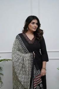 Hot Black V-Neck bordado completo Kurti Set hermoso adulto especial Dupatta precio al por mayor tela de seda suave y lisa para fiestas - Product Image 4