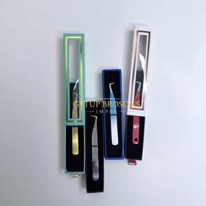 Pince à épiler pour cils en acier inoxydable 10 mm, antistatique, antimagnétique, à pointe lisse et prise parfaite, isolations argent/rouge/blanc/bleu - Product Image 2