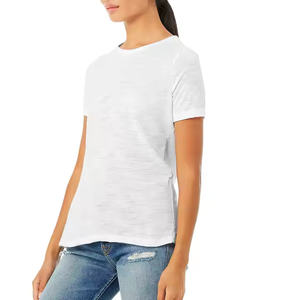 Camiseta azul marino de diseño personalizado para mujer, mezcla de algodón con cuello redondo transpirable sólido y material de poliéster, ropa nueva - Product Image 6