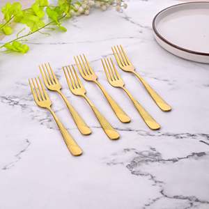Juego de 6 tenedores de cena dorados de acero inoxidable atemporales con cuchara de té, utensilios de mesa de metal. - Product Image 1