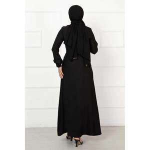 Vestido de cuello camisero con detalles de perlas negro - Product Image 3