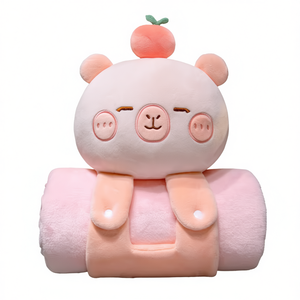 Couverture de lit pour bébé en peluche coréenne, personnage capybara, rose pêche - Product Image 2