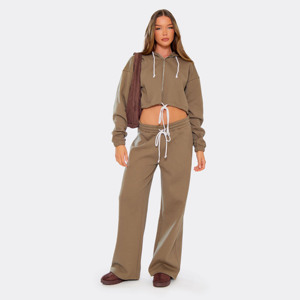 Haute qualité kaki vert femmes 2 pièces contraste survêtement ensemble à capuche et pantalons de survêtement pleine longueur 2 pièces femmes survêtement ensemble - Product Image 3