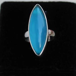 แหวนพลอยคาลซิโดนีสีน้ำ925ตัดเย็บด้วยเงินสเตอร์ลิงแฮนด์เมดแหวนชั้นดีดีไซน์โดดเด่นไม่เหมือนใครเครื่องประดับอัญมณีสำหรับชุดไปงานปาร์ตี้ของผู้หญิง - Product Image 1