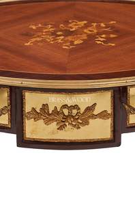 Mesa Auxiliar de Madera de Caoba de Lujo con Incrustaciones Florales y Paneles Ornamentales de Latón Dorado para Decoración Clásica de Esquinas del Hogar - Product Image 2