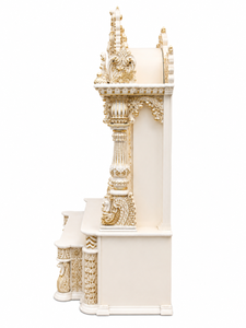 Elegant White & Gold Teak Wood Hindu Temple for Home Traditional Handcarved Wooden <b>Mandir</b> Myur Style Solid Teak Wood <b>Mandir</b> USA - Product Image 4