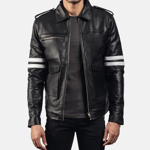 Veste en cuir noire personnalisée OEM pour hommes conception de manches longues vestes d'extérieur en cuir de style classique pour les acheteurs en gros - Product Image 6