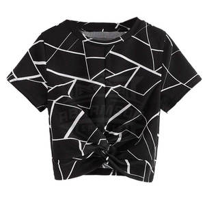 Top corto de algodón y poliéster hecho de secado rápido para mujer, Top corto de manga corta transpirable para mujer a la venta - Product Image 1